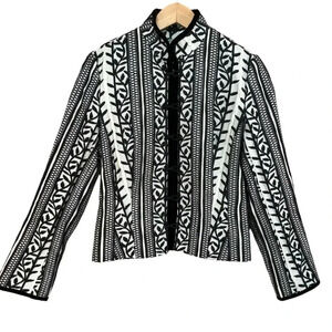 Wallis Women’s Black White Sophisticated Chic Lined Embroidered Jacket‎ 12